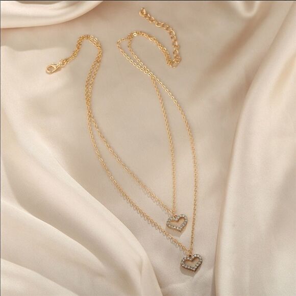 Necklace double layered Heart ZincAlloy Rhinestone - Picture 4 of 11